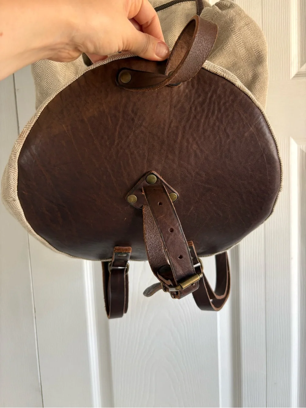 N.D.C Made By Hand Luxury Herringbone Canvas Leather Backpack Rucksack